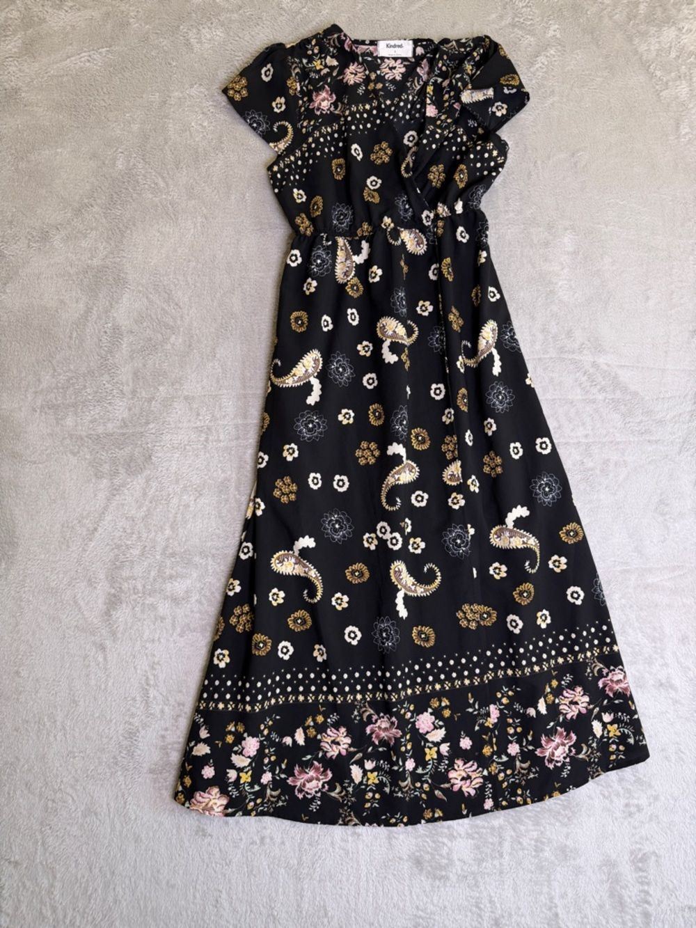 Kindred Anthropologie Black Floral Paisley Maxi Dress S